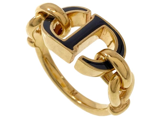Anello con logo CD 30 Montaigne Christian Dior Nero D'oro