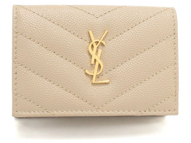SAINT LAURENT Tri-fold Wallet Beige