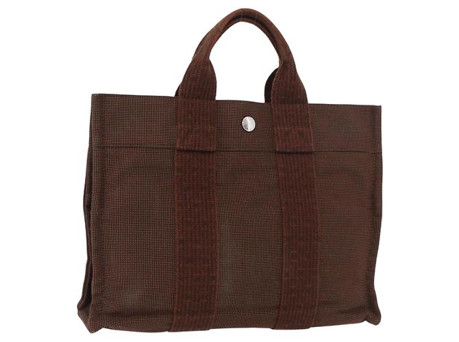 Hermès HERMES Borsa a Mano Her Line PM Tela Marrone Argento Auth 175534