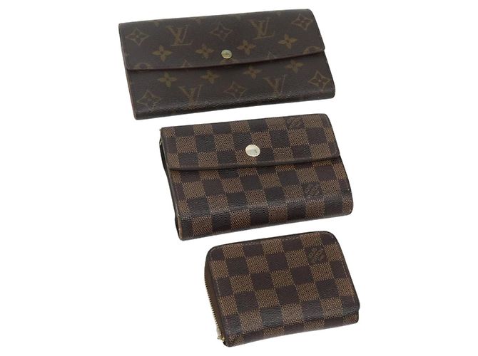 Portafoglio Monogram Damier Ebene 3 pezzi LOUIS VUITTON Auth 176526 Monogramma