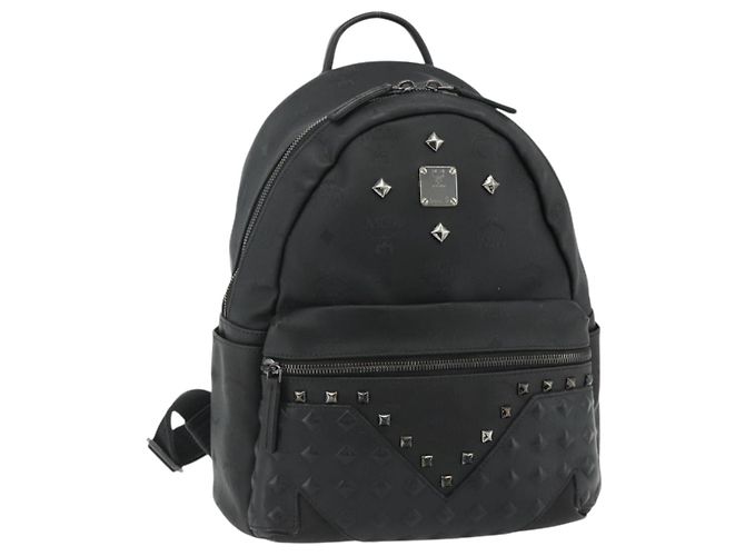 MCM Vicetos Sac à dos Logogram PVC Noir Auth kk657A 