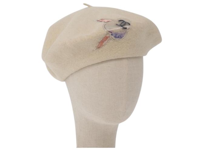 CHANEL Hat Wool Ivory CC Auth 176523A Cream