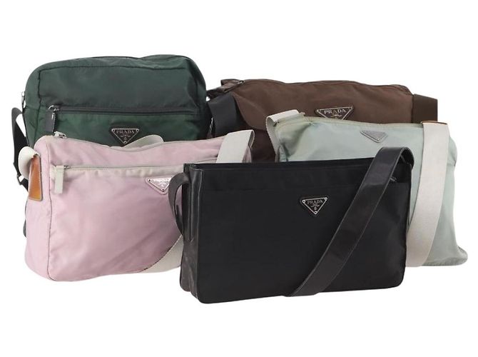 Sac à épaule PRADA Nylon 5 Set Vert Noir Rose Auth 174956