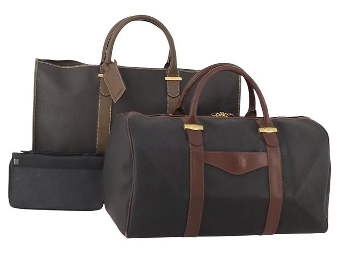 Alfred Dunhill Conjunto de 3 bolsas de couro Dunhill Boston preto Auth 174949