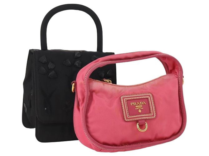 Prada Pouch Handtasche Nylon 2 Set Pink Schwarz Auth 174958