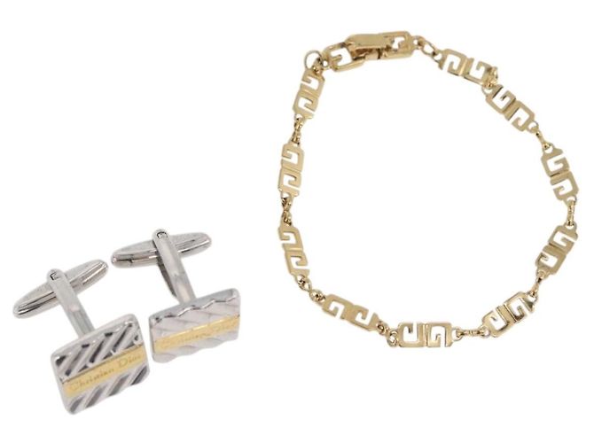 Conjunto de Pulseras de Metal Christian Dior Givenchy 2 Plata Dorada Auth ka3904