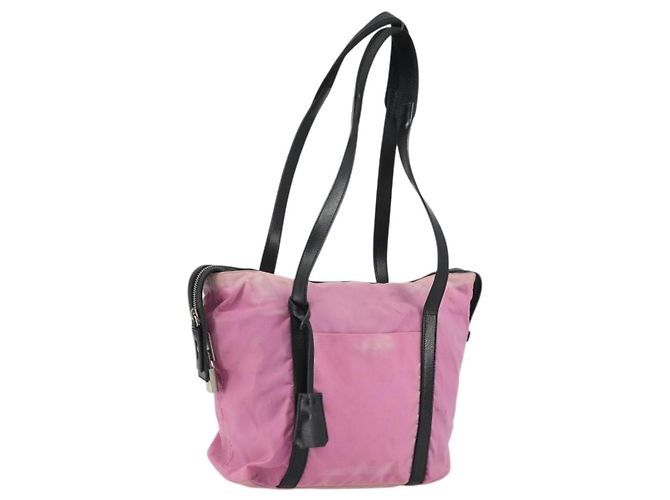 Bolsa de Ombro PRADA Nylon Rosa Prata Auth 176628