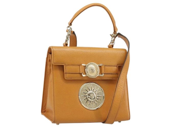 Borsa a Spalla Gianni Versace in Pelle 2 in 1 Marrone Oro Auth BA12090A D'oro