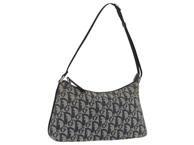 Christian Dior Trotter Canvas Accessory Pouch Navy Silver Auth mr2400 Silvery Navy blue