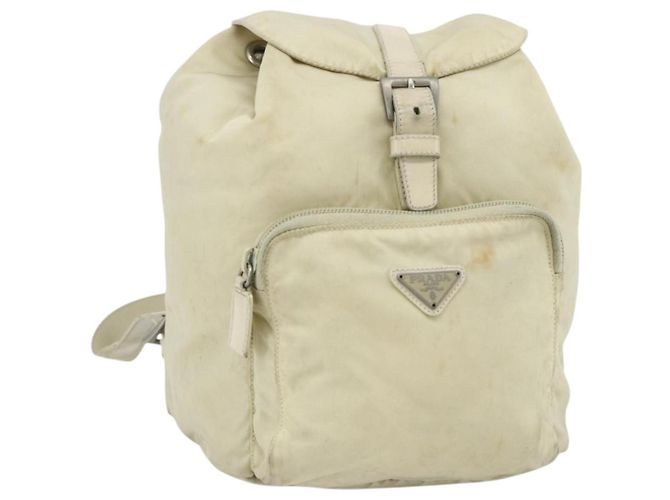 PRADA Backpack Nylon Ivory Silver Auth 175828 Silvery Cream