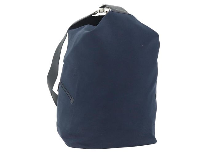 LOEWE Shoulder Bag Canvas Navy Silver Auth 175205 Silvery Navy blue