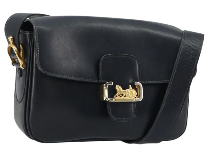 Borsa a spalla CÉLINE Carrozza in pelle blu navy e oro Auth YKZ1109 D'oro