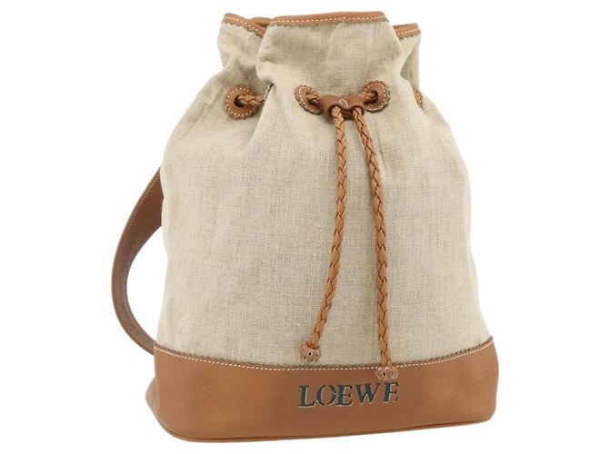 LOEWE Borsa a Spalla in Tela Beige Oro Auth 175242A D'oro