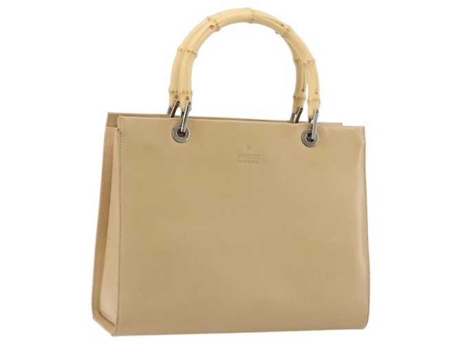 Bamboo Bolsa de mão em couro bege com bambu GUCCI Prata 002 1016 Auth 175328
