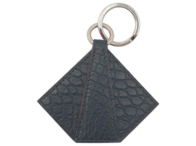 Hermès Portachiavi Petit H Coccodrillo, verde scuro Nero