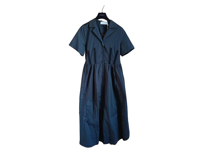 Autre Marque Vestido Beatrice.B de popelín de algodón negro bordado