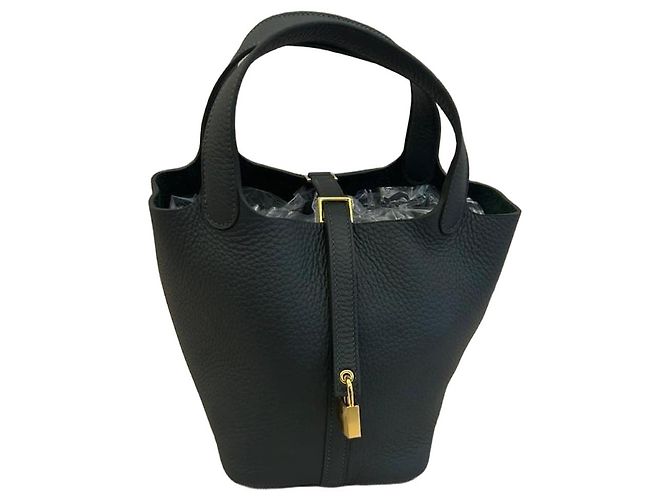Hermès Picotin Lock 18 de cuero Clemence Vert Mangrove Dorado Verde oscuro