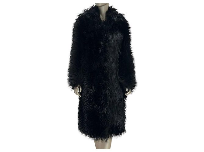 Prada 2011 Schwarzer Kunstpelzmantel Größe 40 gebraucht