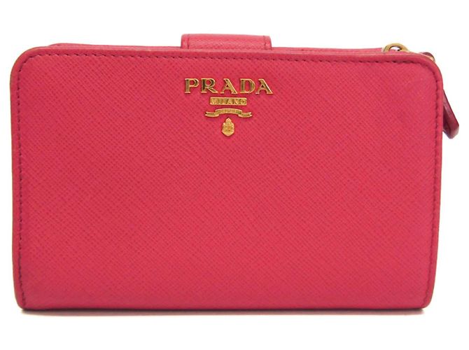 Prada Tab Bifold Wallet Saffiano Leather Long Pink