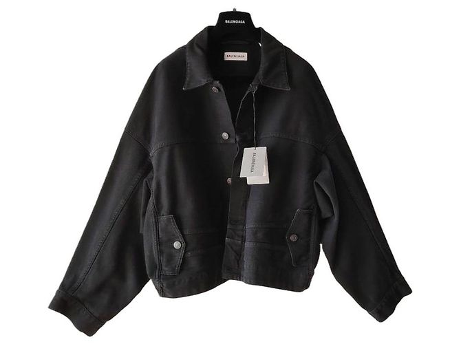 BALENCIAGA UPSIDE DOWN OVERSIZE DENIM GIACCA. Nero Grigio antracite