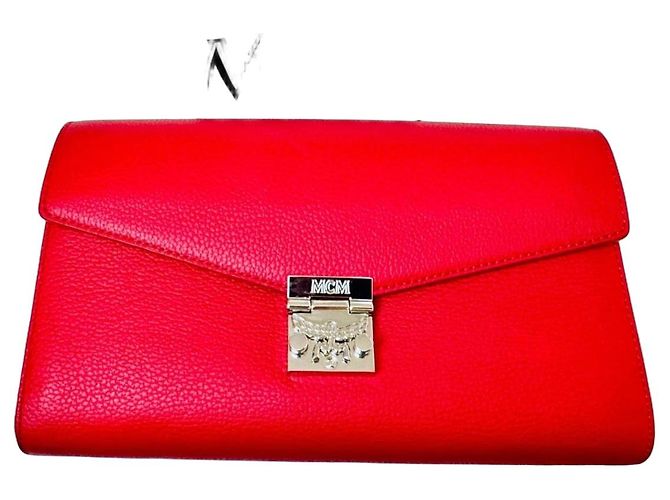 Rote Leder Clutch mit MCM Logo