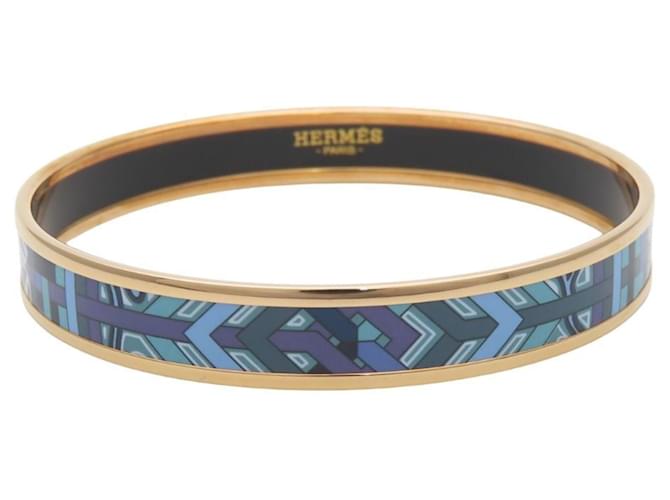 Hermès Hermes Cloisonné Enamel Bangle Bracelet Blue Golden Purple 