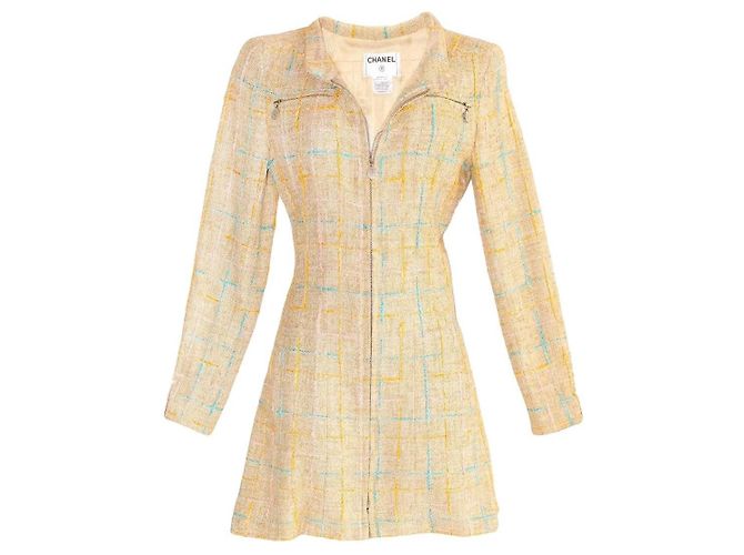 Chanel tweed jacket with zipper Pink Beige Yellow Light blue