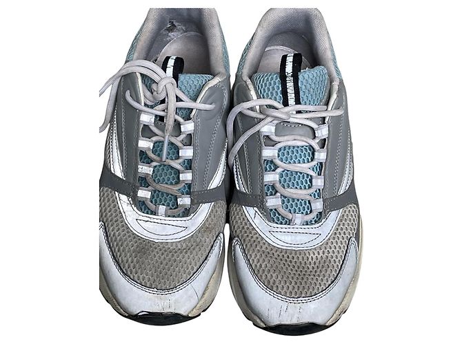 Baskets Dior B22 en cuir et mesh Blanc Bleu Gris
