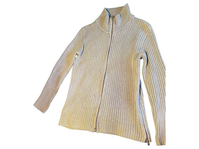 Autre Marque Beige geripptes Strickweste mit Reißverschluss