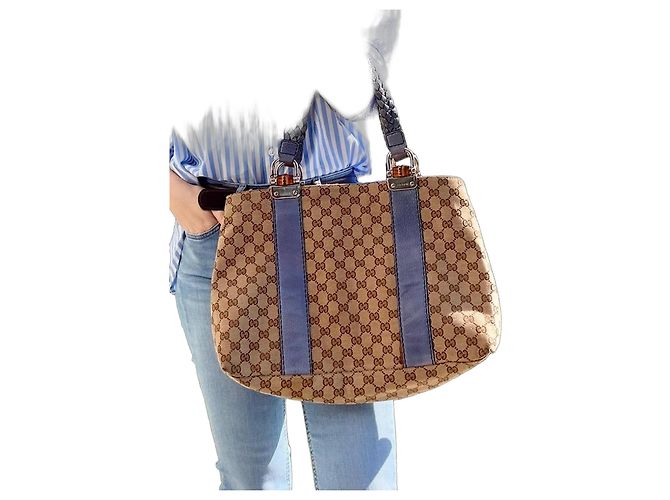 Bamboo Gucci Handtasche GG Monogramm Canvas Beige Hellblau