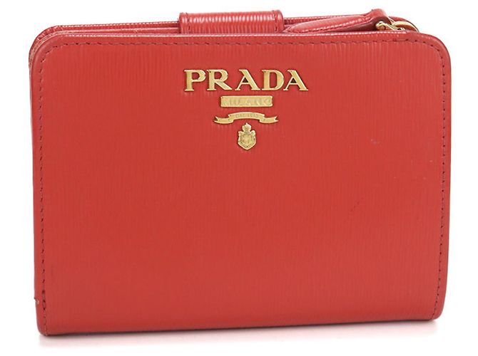 Vitello Prada Bi-fold Wallet in Red Leather