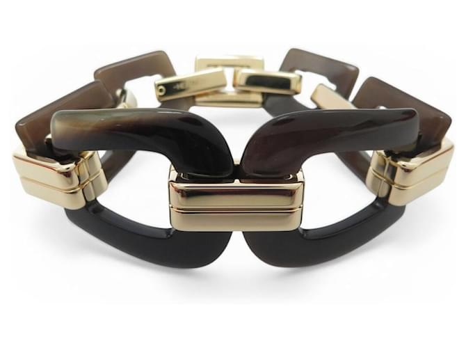 Hermès NEUES HERMES ECUYERE ARMBAND H100007FD00 T2 15,5 CM HORN & GOLD ARMREIF Braun 