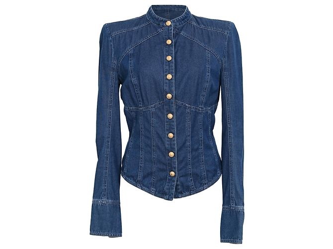Balmain Korsett-Jeansjacke aus blauer Baumwolle