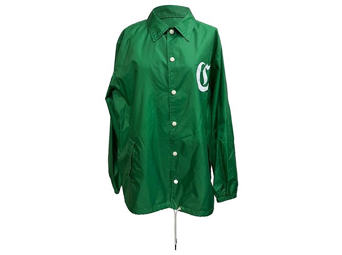 Edge Céline Celine Logo-Print Coach Jacket in Green Polyamide