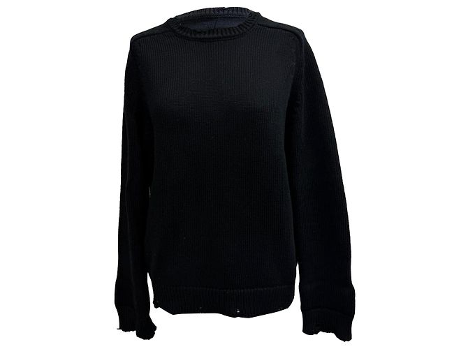 Distressed Strickpullover aus schwarzer Baumwolle von Saint Laurent
