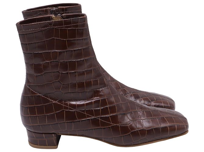 By Far Croc-Embossed Ankle Boots in Brown Leather  Red