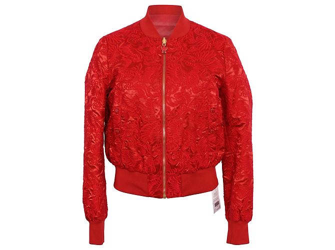 Moncler Brocade Reversible Bomber Jacket in Red Polyester