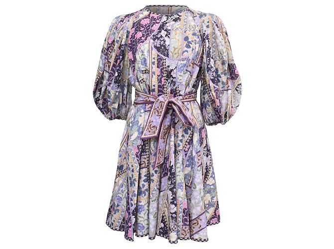 Abito Mini con Stampa Floreale Celestiale Zimmermann in Lino Multicolore
