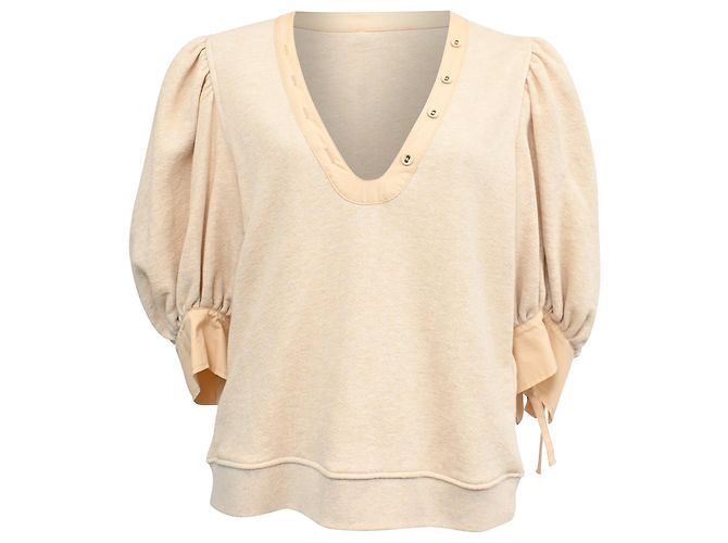 Blusa de manga abullonada de punto Ulla Johnson Pia en algodón crema Blanco Crudo