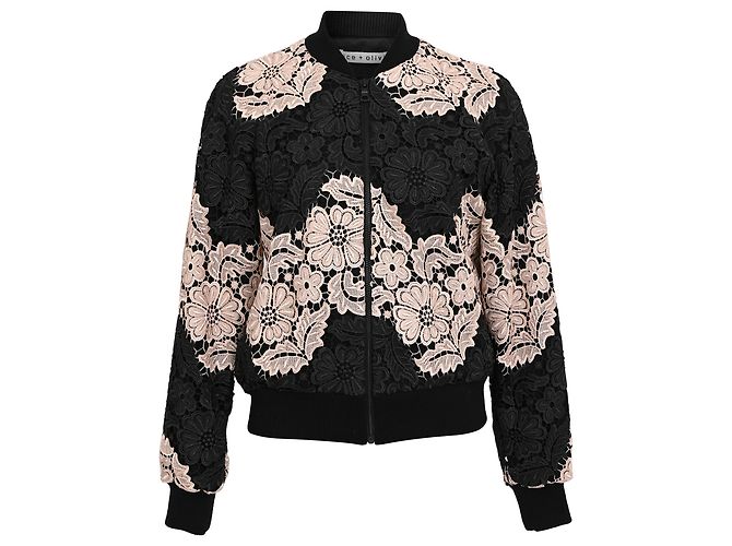 Felisa Spitzen-Bomberjacke von Alice + Olivia aus schwarzem Polyester