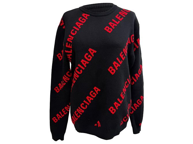Everyday Schwarzer Baumwollpullover mit Allover-Logo von Balenciaga