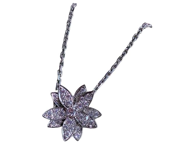 Van Cleef & Arpels Lotus White Gold Diamond Necklace Silvery 