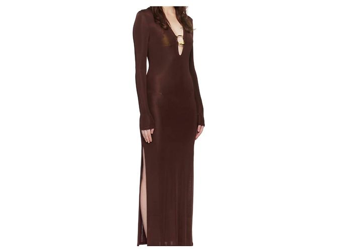 Autre Marque Braunes Viskose Netzkleid