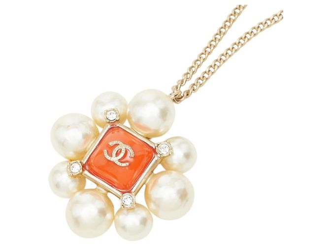 Colar de strass Chanel Coco Mark Dourado Laranja