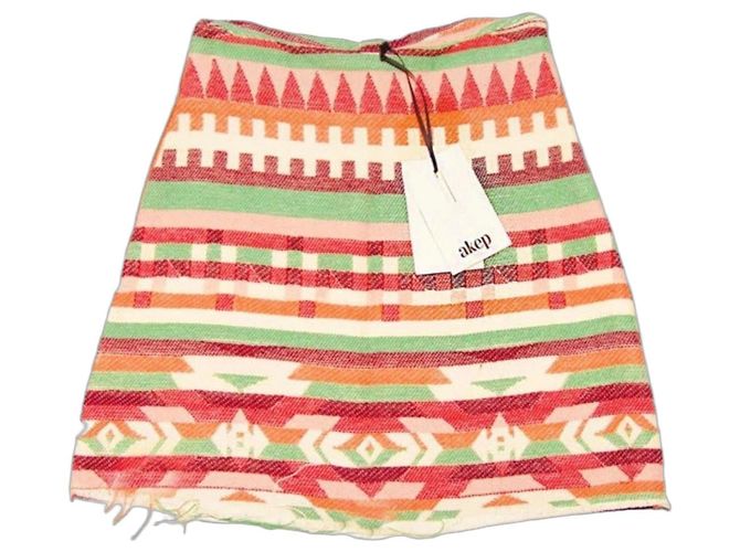 Autre Marque Kurze Wollrock mit geometrischem Muster Pink Rot Mehrfarben Beige Grün Orange