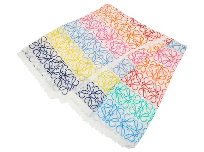 Loewe Anagram Stole Silk Cashmere Wool White Multicolore Multiple colors