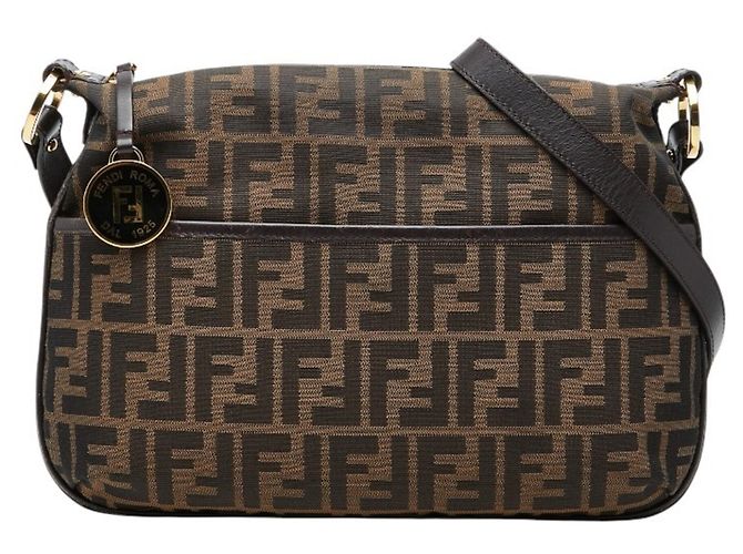 Bolsa transversal de lona e couro marrom Zucca da Fendi