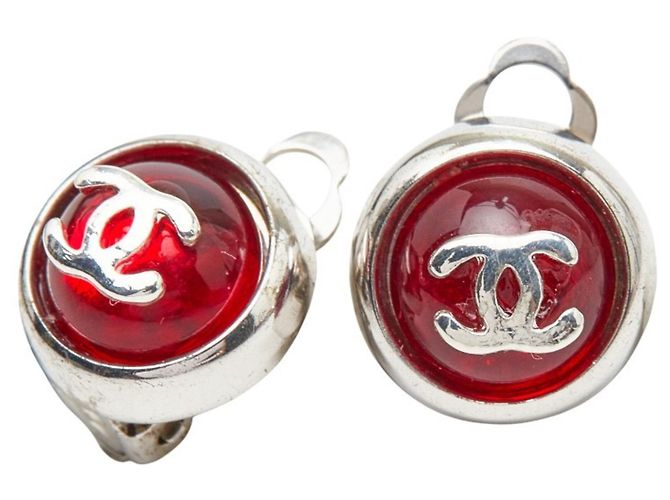 Timeless Runde Clip-Ohrringe Coco Mark von Chanel Silber Rot