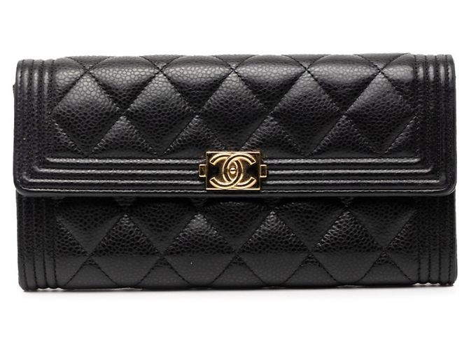 Portafoglio Lungo Boy Chanel in Pelle Caviar Nera Nero