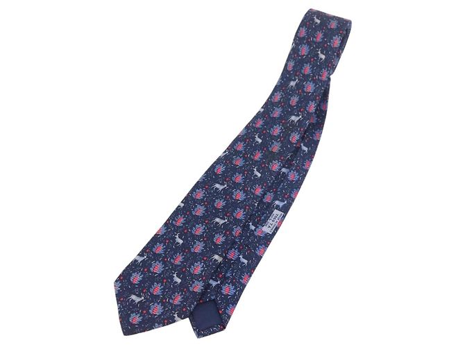Hermès Corbata de Seda Azul HERMES Auth 174887 